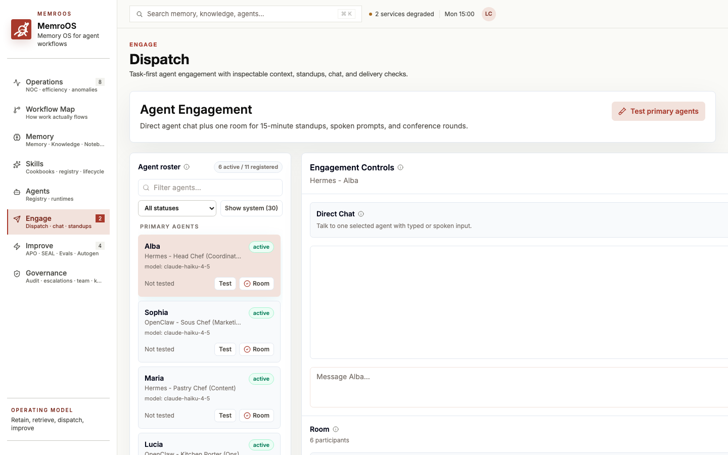MemroOS Dispatch — task-first agent engagement with inspectable context